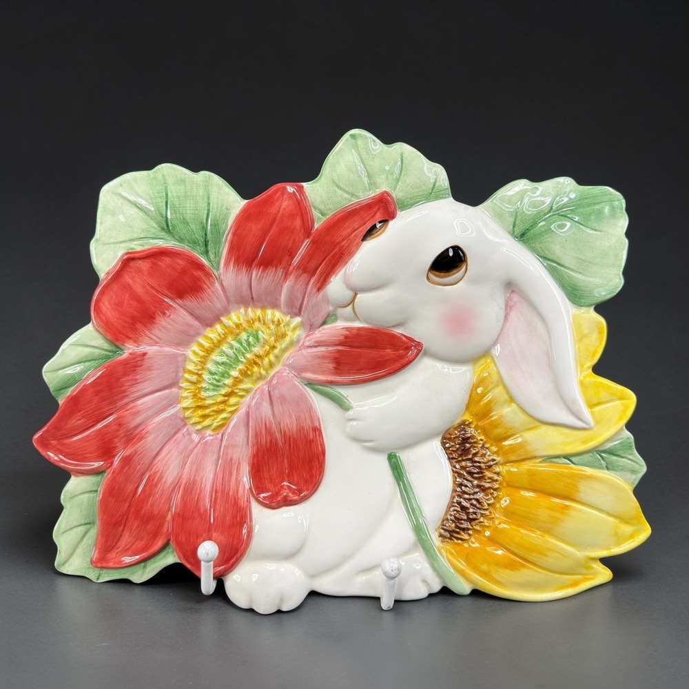 Fitz and Floyd Bunny Blooms Decorative Wall Plate Rabbit Floral Ceramic Easter